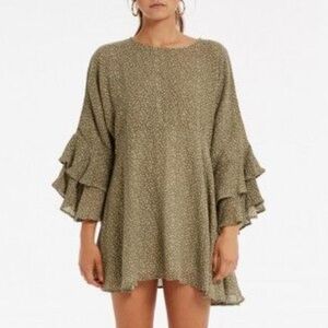 Zulu & Zephyr ramie long sleeve oversized sage polka dot oversized dress XS